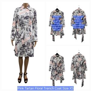 Pink Tartan Floral Trench Coat Size XS